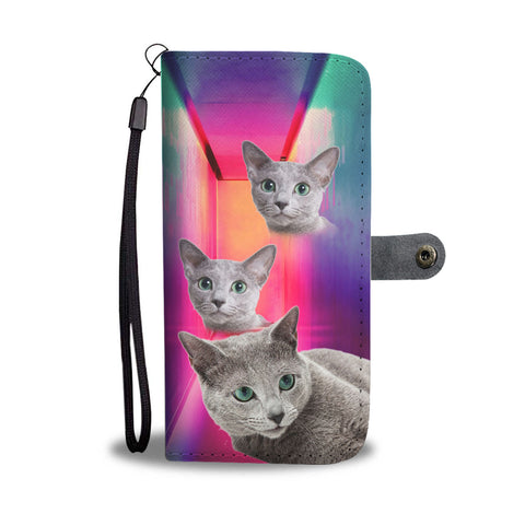 Russian Blue Cat Print Wallet Case