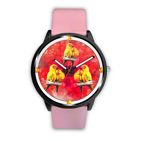 Sun Conure Parrot On Red Print Wrist watch
