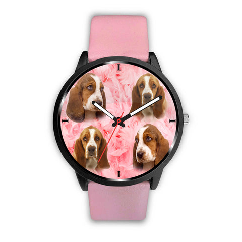 Basset Hound On Pink Print Wrist Watch