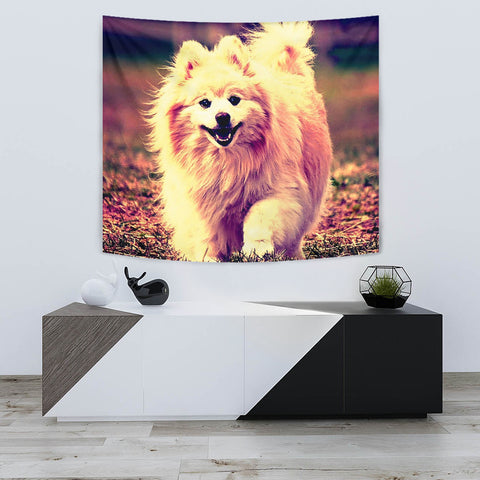 Cute Pomeranian Dog Cartoon Art Print Tapestry