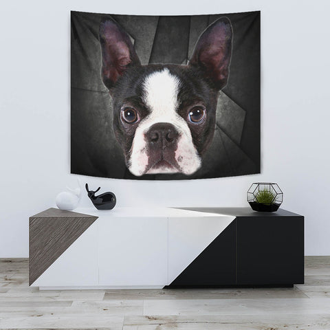 Boston Terrier On Black Print Tapestry