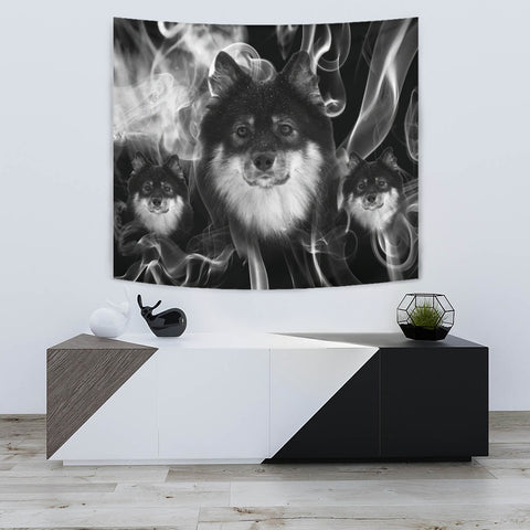 Finnish Lapphund On Black Print Tapestry