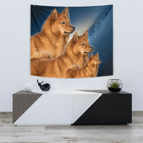 Finnish Spitz Dog On Blue Print Tapestry