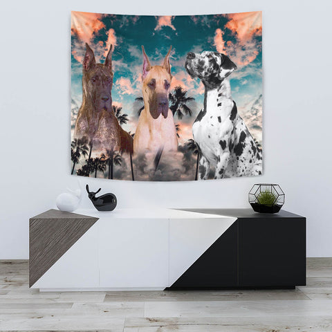 Great Dane Dog On Blue Print Tapestry