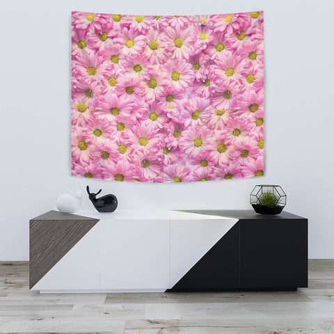 Pink Daisy Flower Print Tapestry