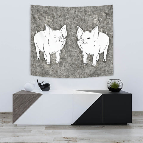 Large White pig Print Tapestry