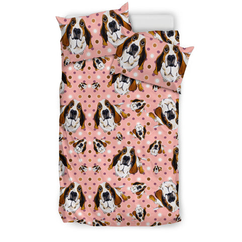 Basset Hound Dog Print Pink Bedding Set
