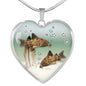 Corydoras Paleatus Fish Print Heart Charm Necklaces