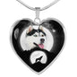 Amazing Siberian Husky Print Heart Pendant Luxury Necklace