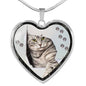 Charming Cat Art Print Heart Charm Necklaces