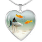 Mollies Fish Print Heart Charm Necklace