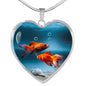 Fantail Fish Print Heart Charm Necklace