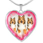 Rough Collie Dog Print Heart Charm Necklaces