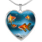 Common Goldfish Print Heart Charm Necklace