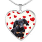 Cute Dachshund Print Heart Charm Necklace
