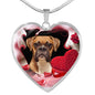 Boxer Dog Print Heart Pendant Luxury Necklace