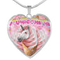 Creamy Unicorn Print Heart Pendant Luxury Necklace