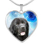 Newfoundland Dog Print Heart Pendant Luxury Necklace