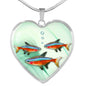 Neon Tetra Fish Print Heart Charm Necklace