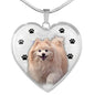 Cute Pomeranian Print Heart Charm Necklace