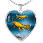 Butterfly Koi Fish Print Heart Charm Steel Bracelet