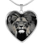 Lion Grey Art Print Heart Charm Necklaces