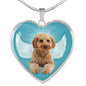 Cavapoo Dog Print Heart Pendant Luxury Necklace