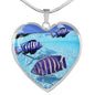 Lovely Afra Cichlid Fish Print Heart Charm Necklace