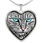 Blue Eyes Cat Print Heart Charm Necklaces