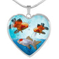 Oranda Fish Print Heart Charm Necklace