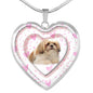 Shih Tzu Dog Print Heart Pendant Luxury Necklace