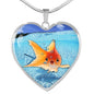 Comet Fish Print Heart Charm Necklace