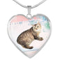 Manx Cat Print Heart Pendant Luxury Necklace