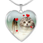 Scottish Fold Print Heart Pendant Luxury Necklace