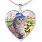 Scottish Fold Cat Print Heart Pendant Luxury Necklace