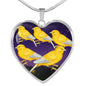 Domestic Canary Bird Print Heart Charm Necklaces