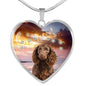 American Water Spaniel Print Heart Pendant Luxury Necklace