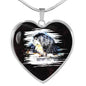 Tibetan Mastiff Dog Art Print Heart Charm Necklaces