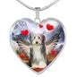 Bearded Collie With Wing Print Heart Pendant Luxury Necklace