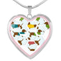 Dachshund Dog Art Print Heart Charm Necklaces
