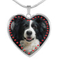 Border Collie Print Heart Charm Necklace