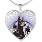 Amazing Doberman Pinscher Print Heart Pendant Luxury Necklace