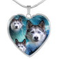 Siberian Husky Print Heart Charm Necklace