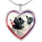 Cute Pug Dog Print Heart Charm Necklaces