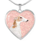 Borzoi Dog Print Heart Pendant Luxury Necklace