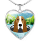Basset Hound Dog Vector Print Heart Charm Necklaces