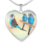 Blue Budgie Parrot Print Heart Charm Necklaces