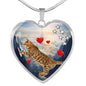California Spangled Cat Print Heart Pendant Luxury Necklace