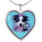 Border Collie Dog Art Print Heart Charm Necklaces