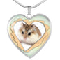 Robo Hamster Print Heart Charm Necklaces